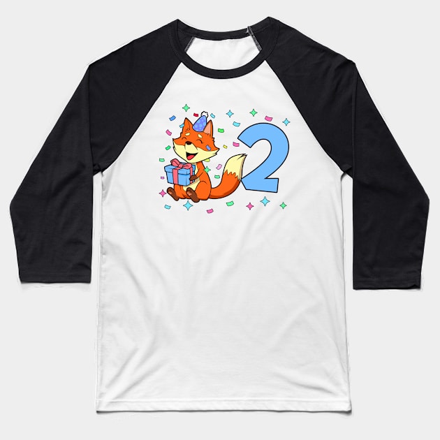 I am 2 with fox - boy birthday 2 years old Baseball T-Shirt by Modern Medieval Design